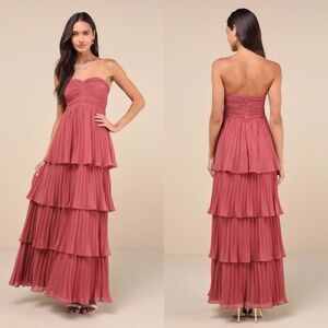 Lulus Seriously Sensational Rusty Rose Strapless Tiered Maxi Dress M Wedding